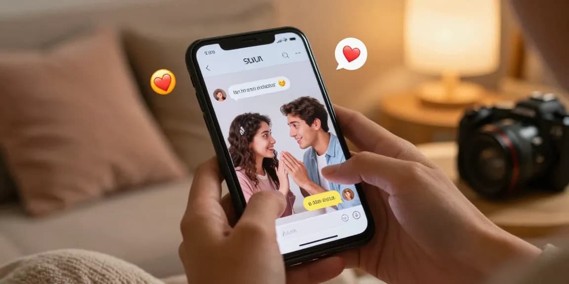 Interactive sexting AI chat scene with avatars and playful emojis.