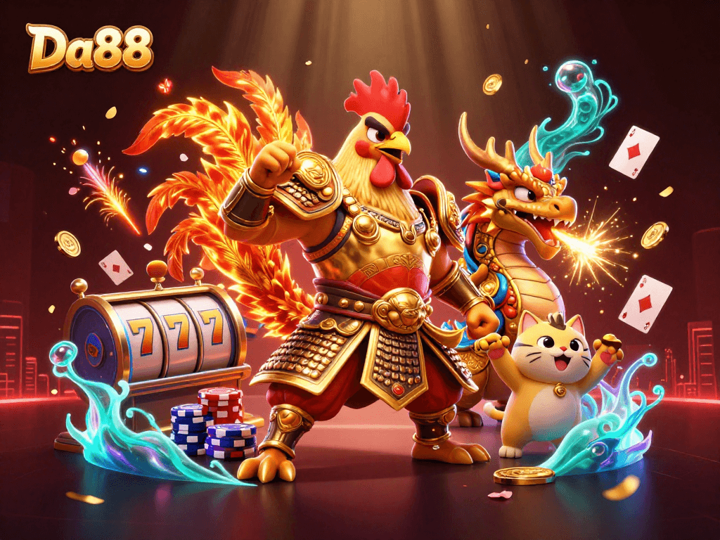 Experience thrilling gameplay with Da88's vibrant 3D casino scene featuring colorful characters and elements.