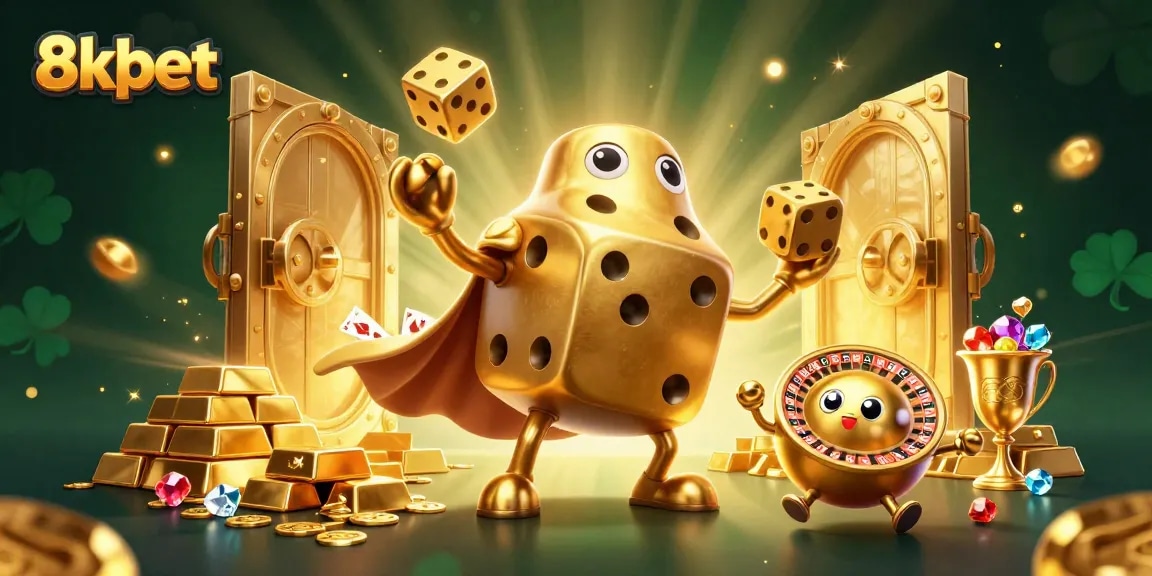 Bet on 8xbet with golden treasure dynamic elements showcasing a lively casino scene