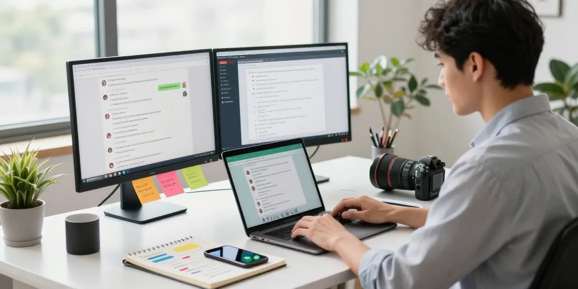Professional workspace showcasing WhatsApp網頁版 on laptop, emphasizing productivity and connectivity.