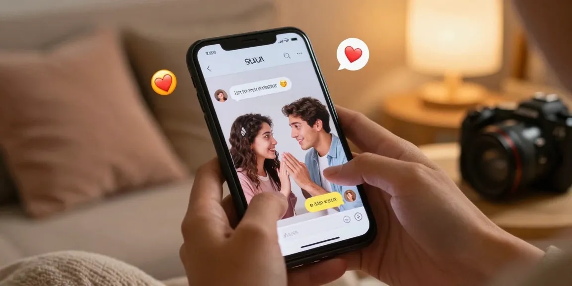 Interactive sexting AI chat scene with avatars and playful emojis.