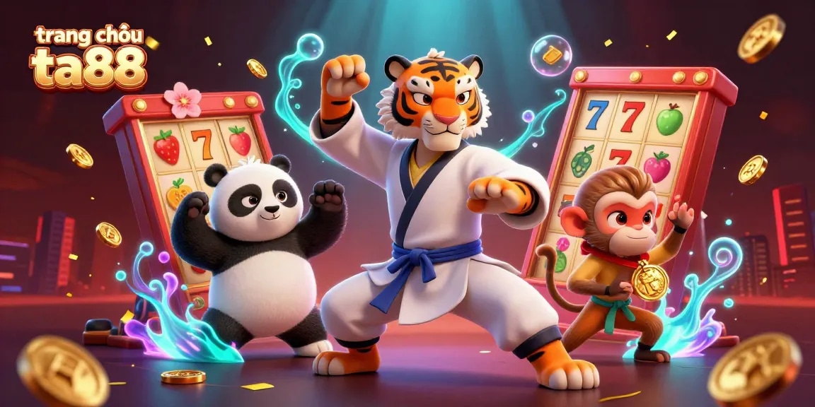 Engage with the vibrant scene of "trang chủ ta88" featuring kung fu characters and dynamic slots.