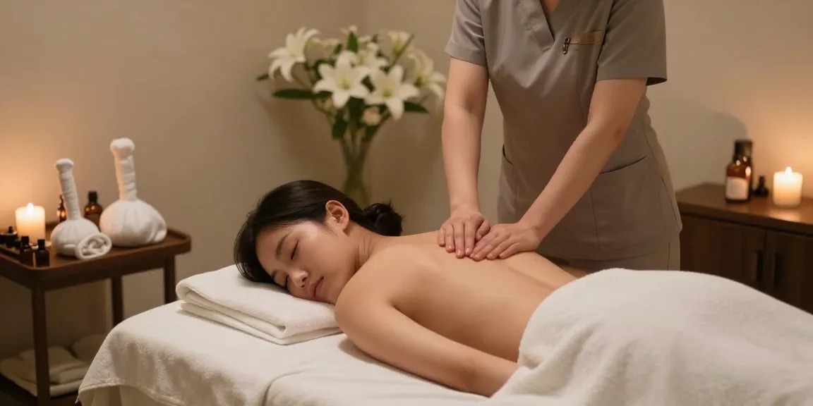 Experience a relaxing 강동구출장마사지 in a calming indoor spa setting with a professional therapist.