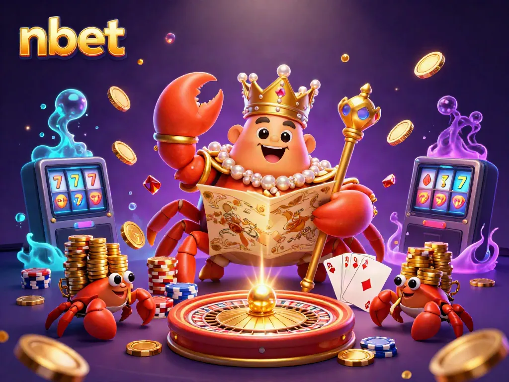 Experience thrilling gameplay at nbet with a golden crab emperor, sparkling gems, and dynamic casino elements.