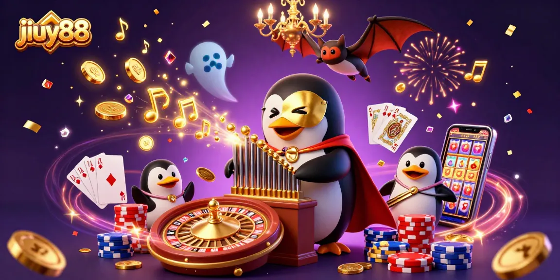 Experience the thrilling world of jiuy88 with a whimsical 3D casino scene featuring vibrant characters and dynamic game elements.