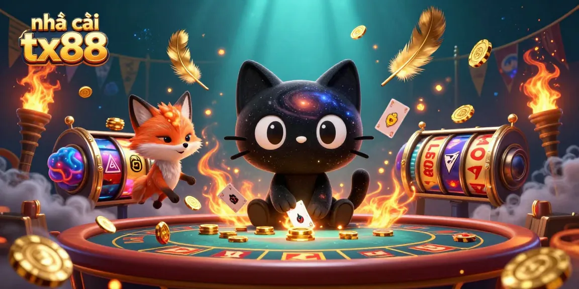 Engage in exciting gameplay at nhà cái tx88 with vibrant slots, golden coins, and lively characters.