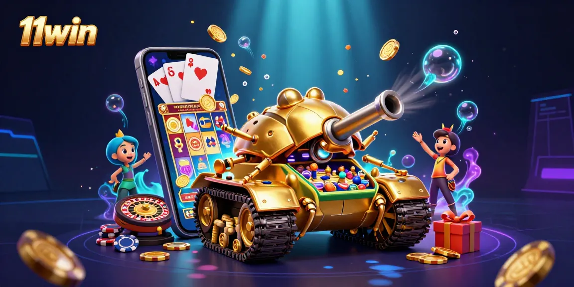 Experience excitement at 11win with a vibrant 3D casino scene featuring unique gaming elements.