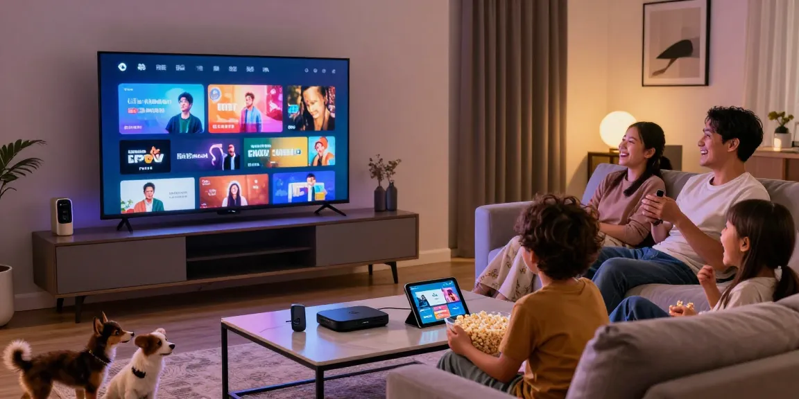 Découvrez le meilleur IPTV Canada avec une famille profitant d'une soirée cinéma à la maison.