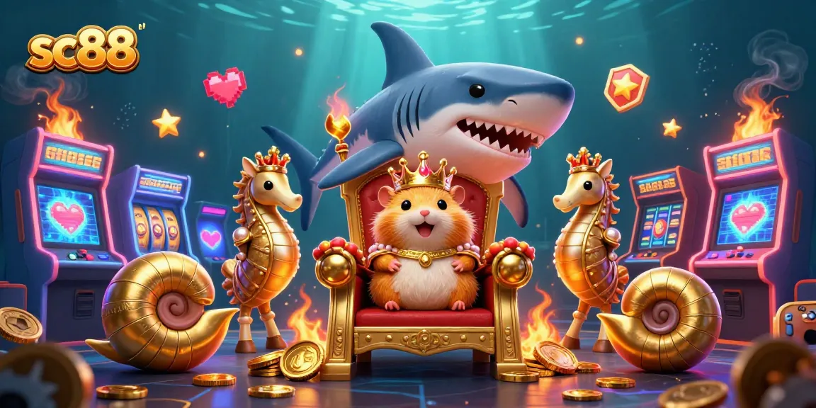 Experience the thrill of sc88 with vibrant slot reels and a fierce hamster king.