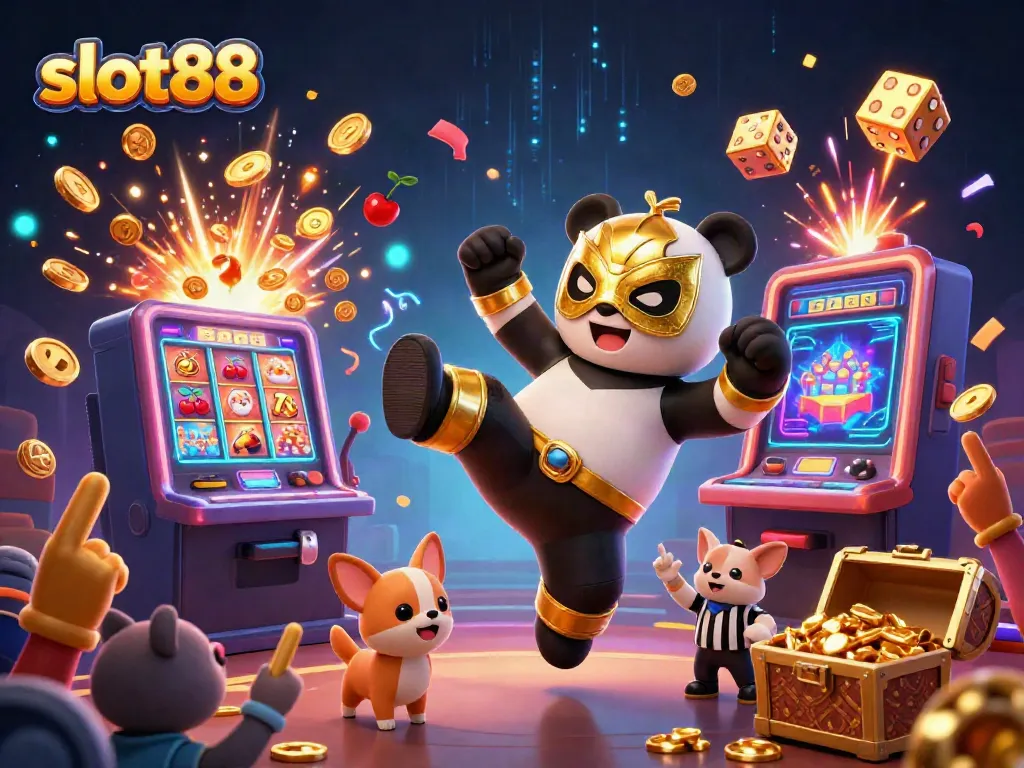 Experience thrilling action in slot88 with a vibrant 3D scene featuring festive characters and rewarding slot elements!
