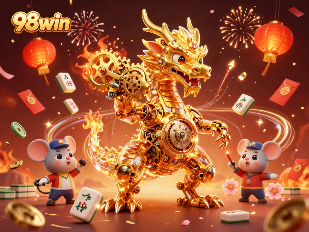Experience thrilling action with 98win's vibrant casino scene featuring animated gaming elements.