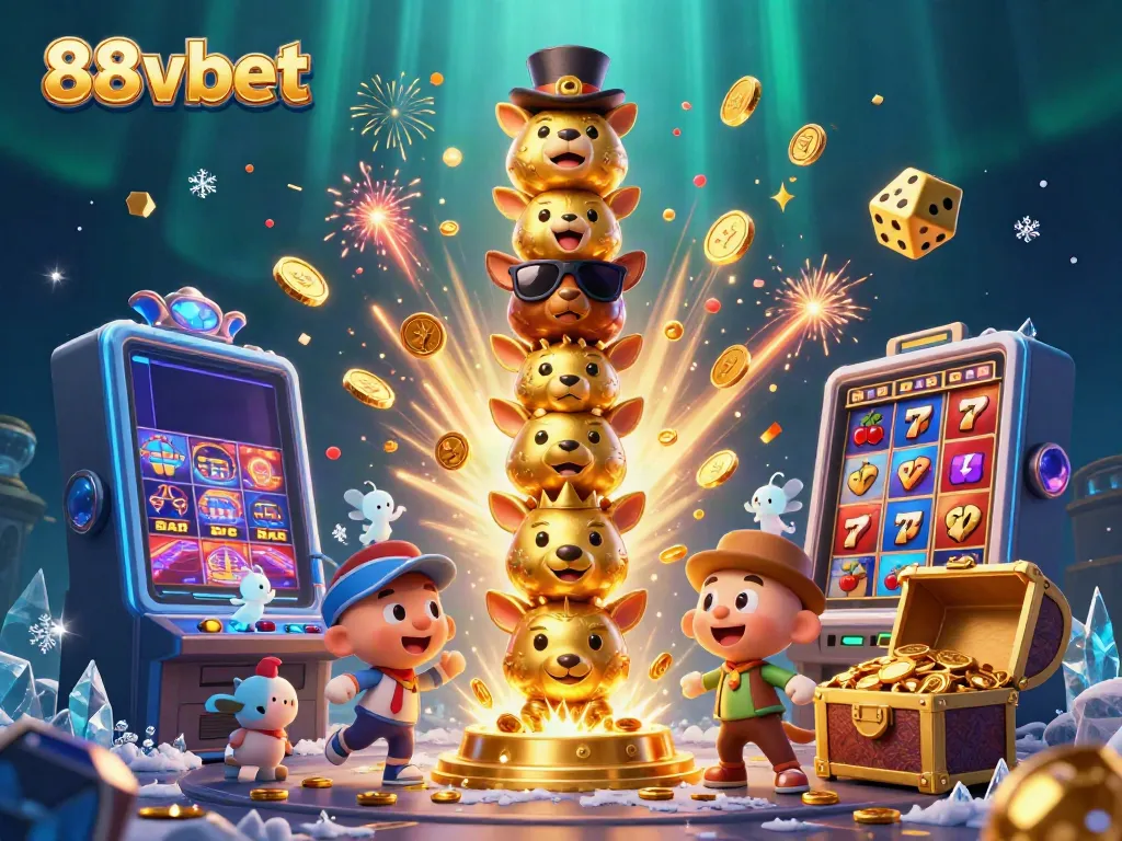 Experience the vibrant energy of 88vbet with a colorful 3D casino-themed illustration.