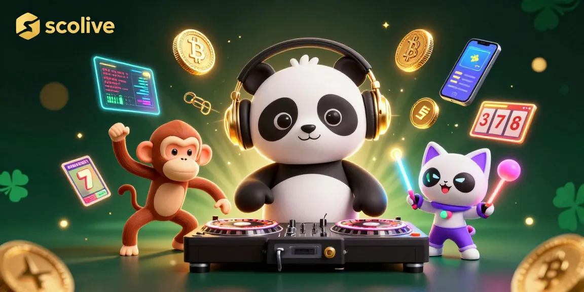 Socolive showcases a vibrant 3D casino scene with a DJ panda and lively characters immersing in a gambling atmosphere.