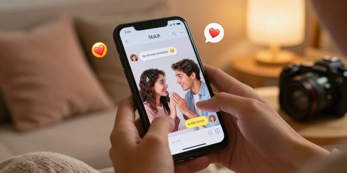 Interactive sexting AI chat scene with avatars and playful emojis.