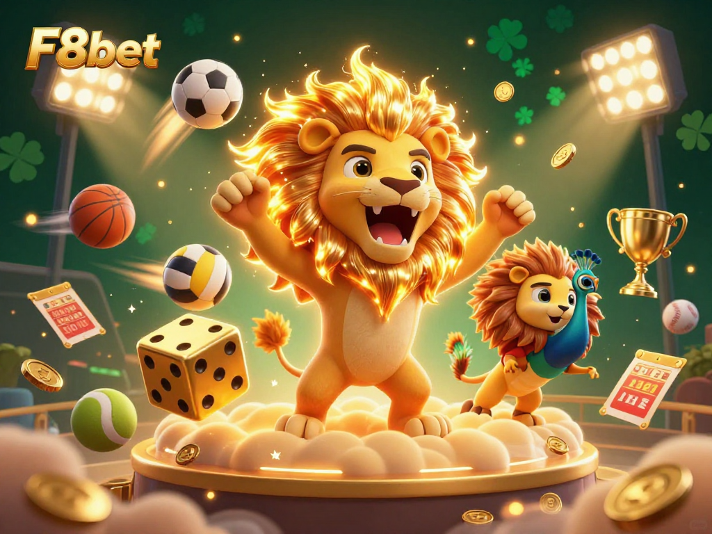Experience thrilling bets with F8bet alongside cartoon characters in a vibrant casino atmosphere.
