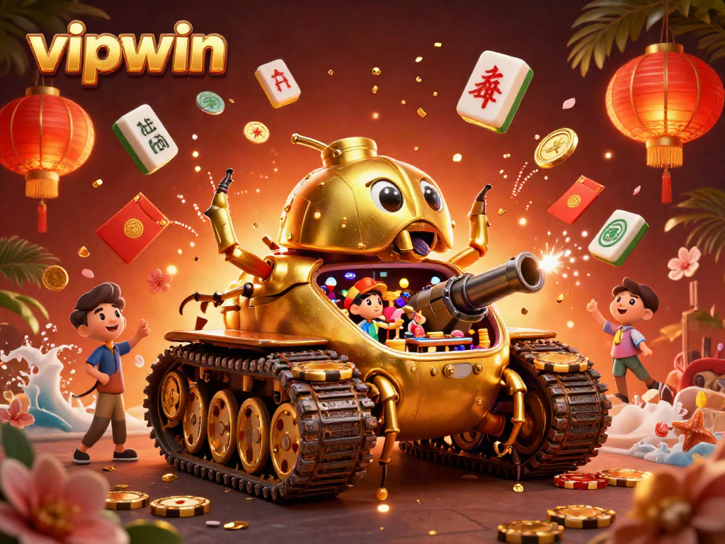 Experience thrilling gaming at vipwin with a golden beetle tank revealing a miniature casino.