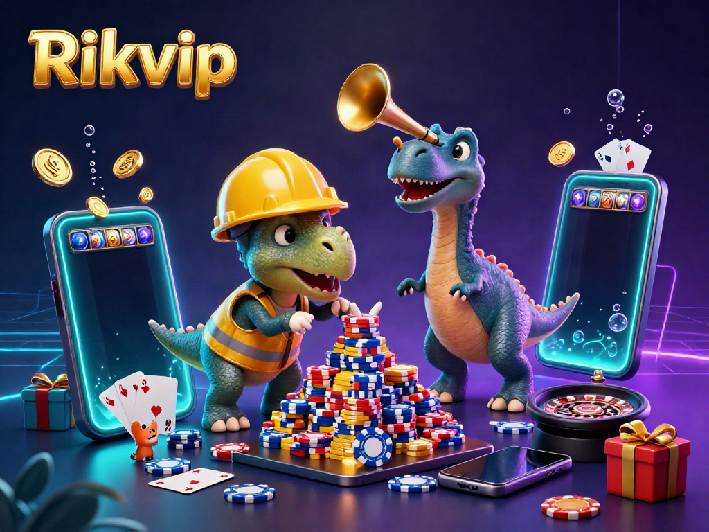 Join the celebration at Rikvip with vibrant casino-themed characters and exciting game elements.