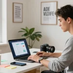 WPS Download showcasing a sleek workspace with WPS Office application on a laptop, modern office elements reflecting productivity.