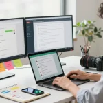 Professional workspace showcasing WhatsApp網頁版 on laptop, emphasizing productivity and connectivity.