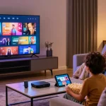 Découvrez le meilleur IPTV Canada avec une famille profitant d'une soirée cinéma à la maison.