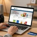 Grocery Discounts: Online shopping showcases best deals on groceries in a digital marketplace.
