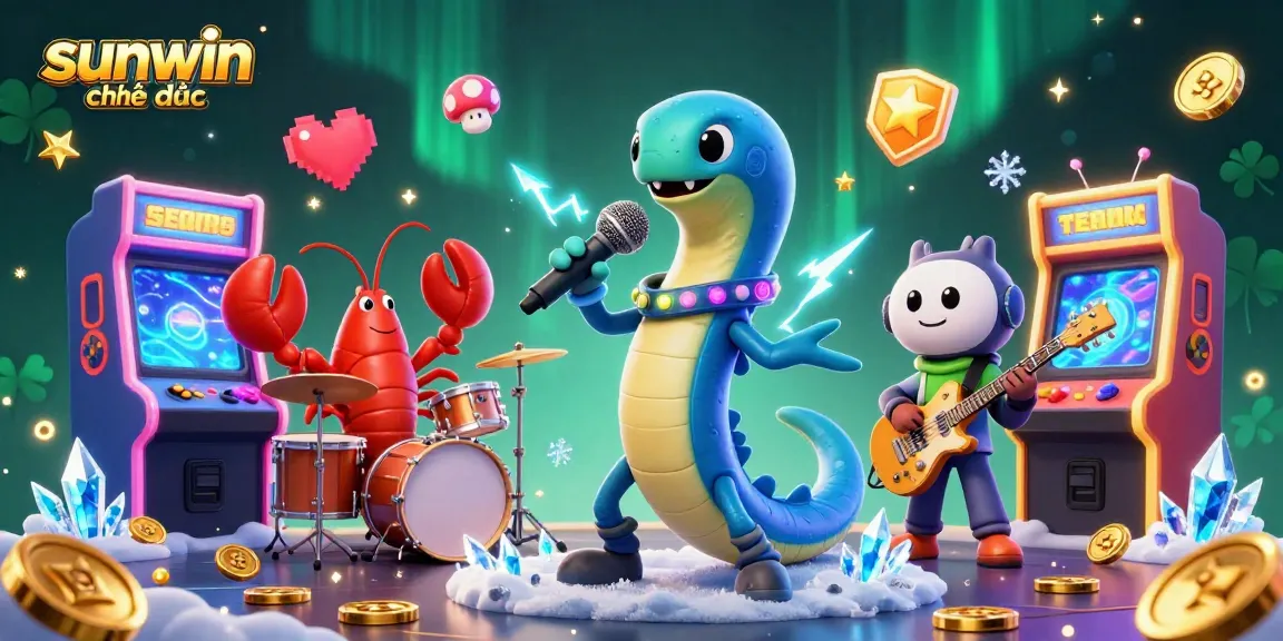 Play and win at Sunwin chính thức with a vibrant underwater casino scene featuring a DJ eel and dynamic gaming elements.