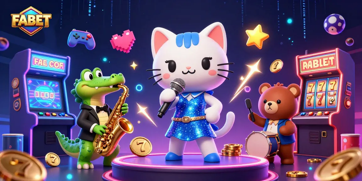 Win big at FABET with vibrant casino characters and gaming elements surrounding an energetic scene.