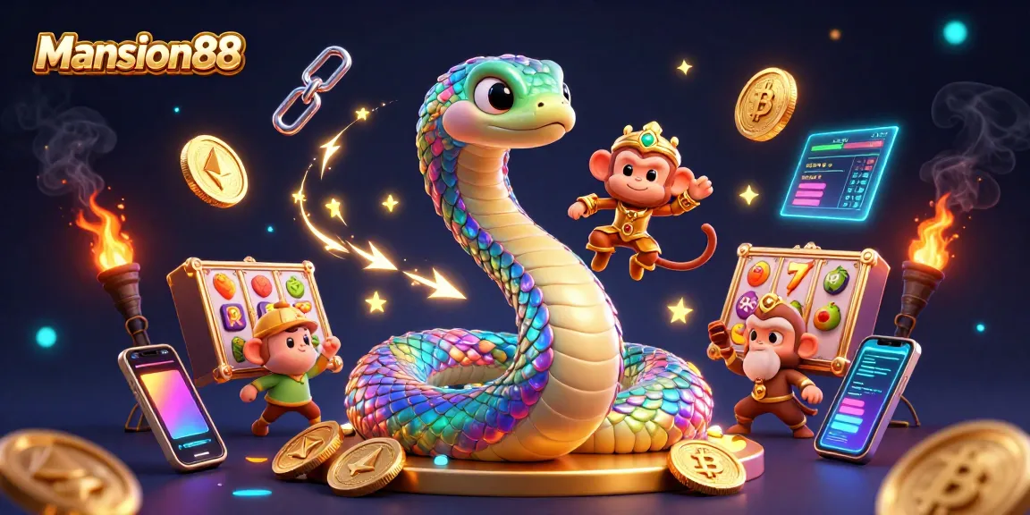 Engage with Mansion88's exciting gaming environment featuring colorful characters and dynamic online casino elements.