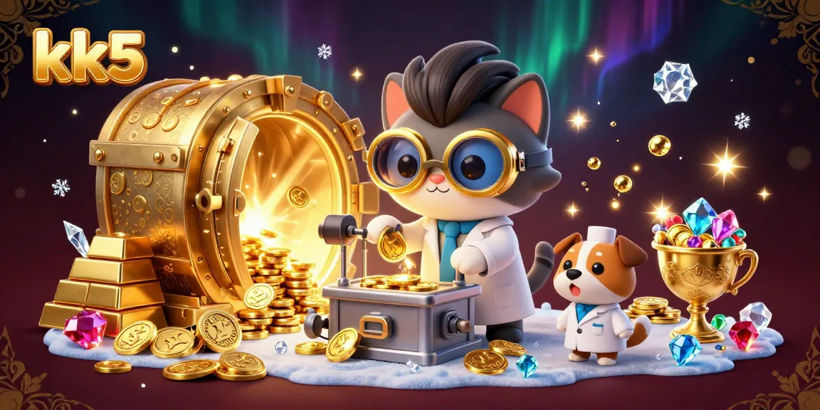 Engage with kk5's thrilling jackpots and casino experiences in a lively digital illustration.