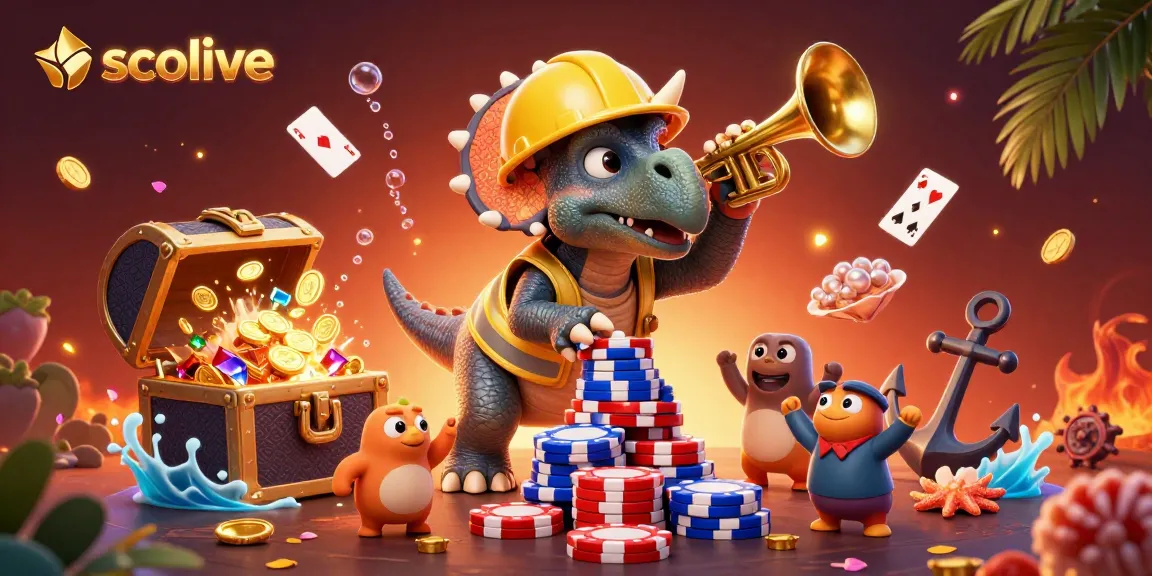 Socolive celebrates wins with a vibrant scene featuring animated characters and casino elements.