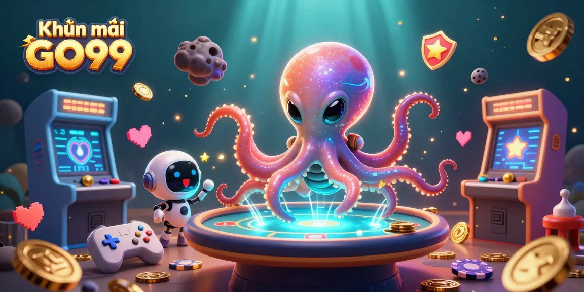 Engage with Khuyến mãi GO99 in this vibrant 3D casino scene featuring an alien octopus.