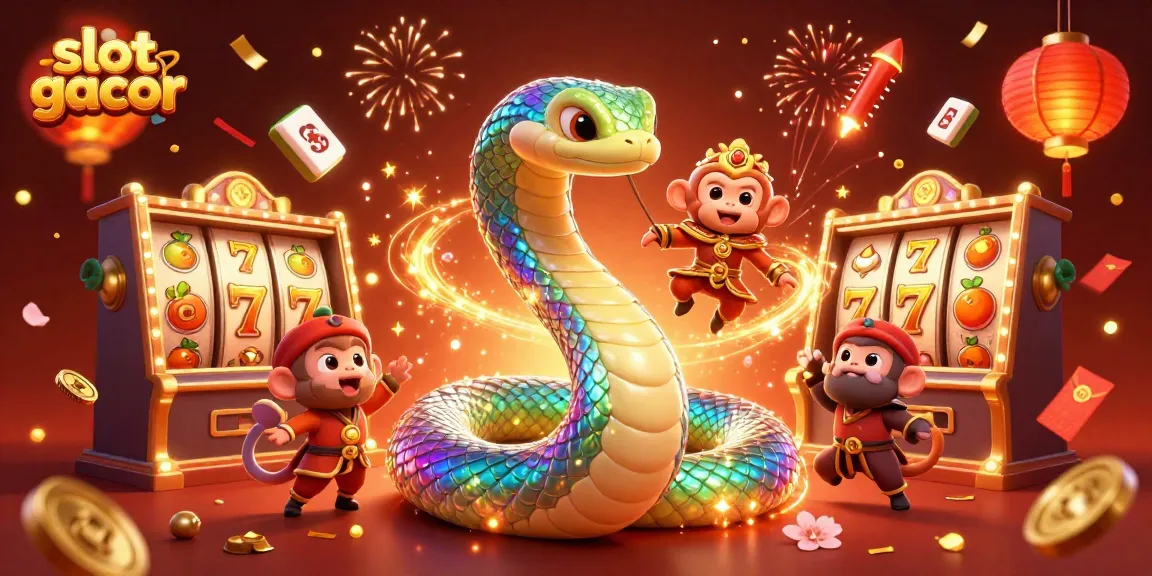 Experience the thrill of slot gacor with a vibrant 3D illustration of a mythical scene featuring a rainbow serpent.