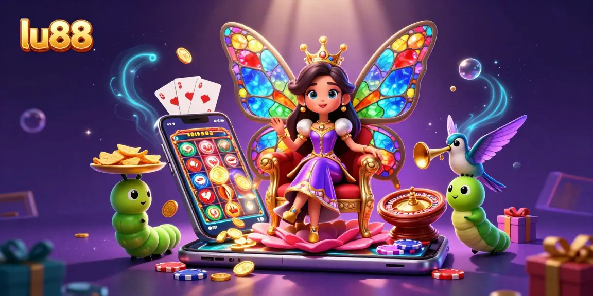 Experience thrilling gameplay at lu88 with vibrant slot graphics, casino elements, and energetic characters.